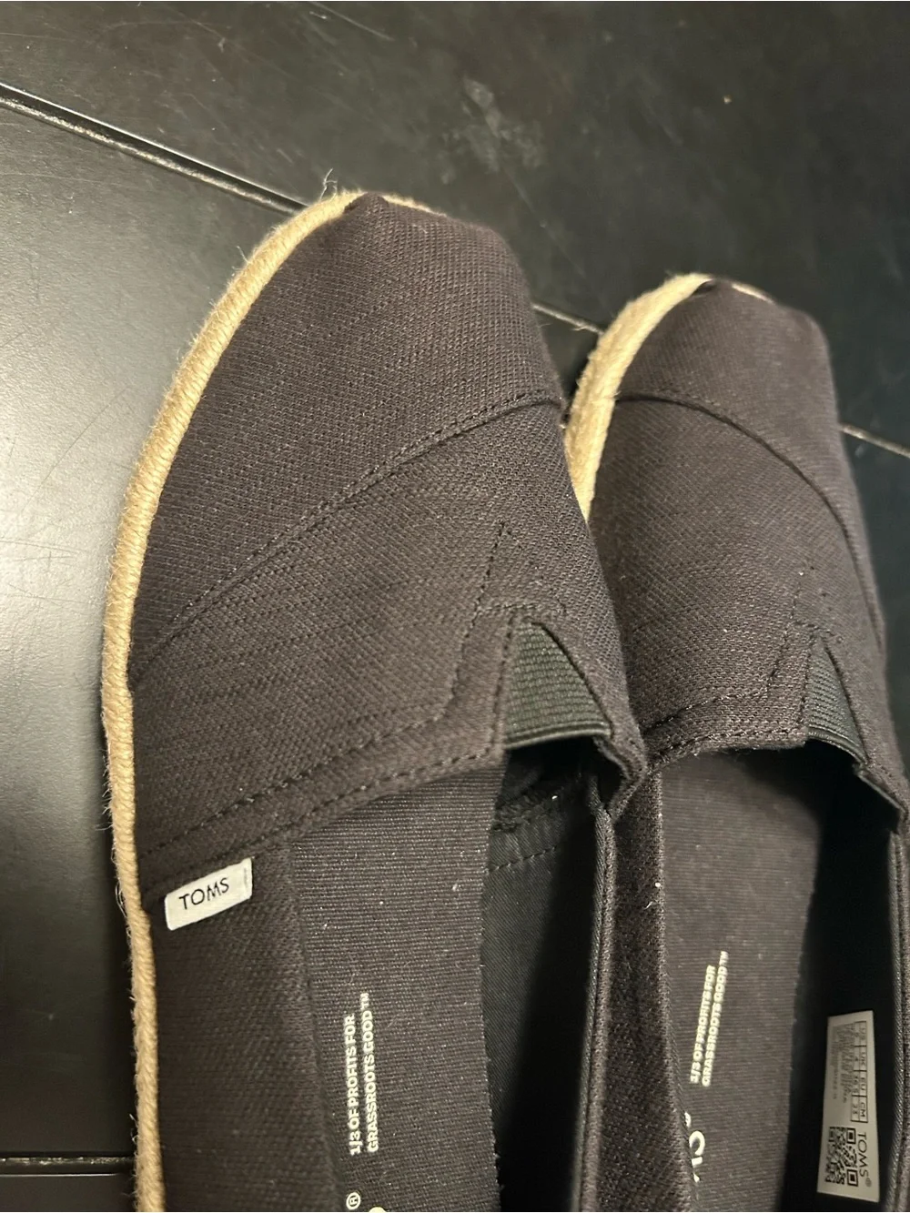 NWOT Toms Black Canvas Espadrille-Style Slip-Ons